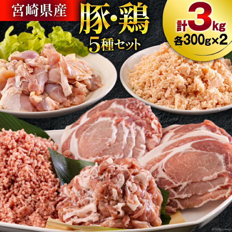 【ふるさと納税】宮崎県産 豚肉 鶏肉 セット ひき肉 こま切れ ロース 生姜焼き用 もも カット 小分け 各300g×2袋 計3kg [甲斐精肉店 宮崎県 美郷町 31as0059-NEW] 詰め合わせ 冷凍 挽き肉 ミンチ 小間切れ 真空包装