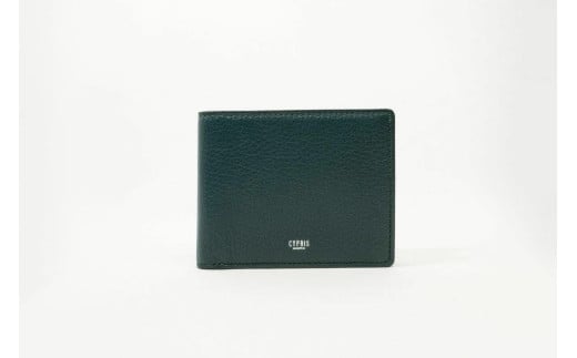キプリス本革製二つ折り小銭入れ付財布　カラー：グリーン【革小物 革製品 ソフトシュリンクレザー 牛革 しっとり シーズンレス 職人 財布】
