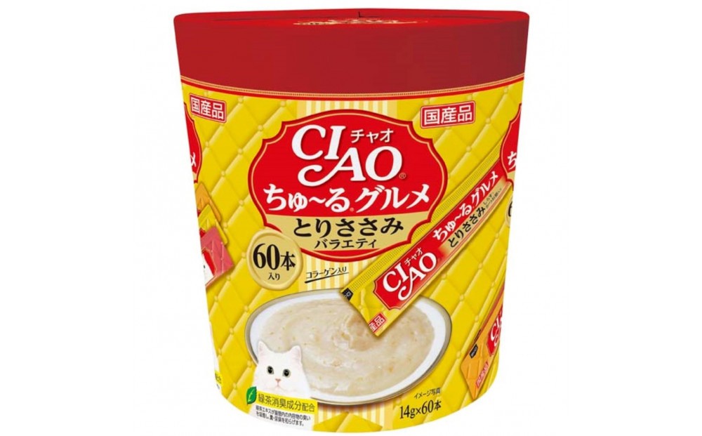 
                  いなば　CIAO猫ちゅ～るグルメ　とりささみバラエティ480本（14ｇｘ60本ｘ8袋入）（ケース）
                
