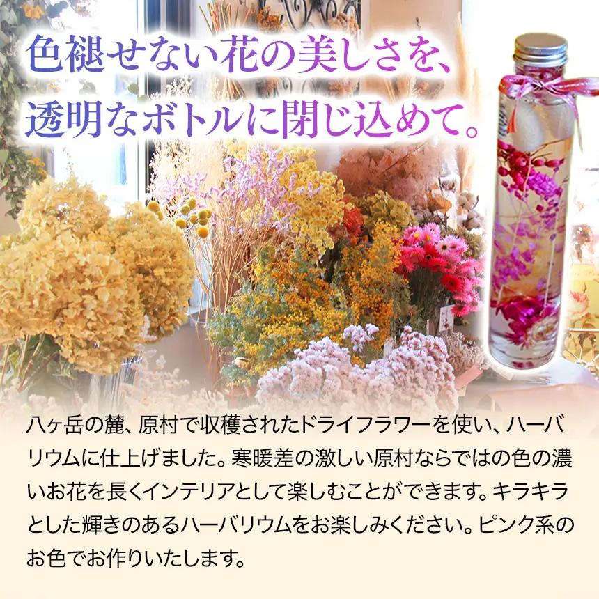 【アルル】 信州産 ドライフラワー の ハーバリウム 1本 ピンク系 おまかせ