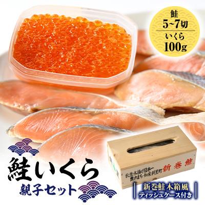 ふるさと納税 斜里町 鮭いくら親子セット+新巻鮭木箱風ティッシュケースセット|知床の海の恵み