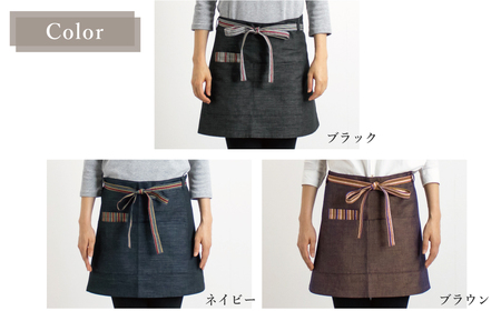 三河木綿 和柄 カフェエプロン_LL－3L／ブラウン【G0536】