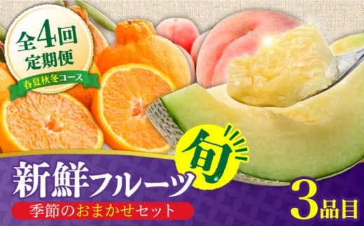 【4回定期便】フルーツ定期便 旬の果物をお任せで3品目お届け（3品目×4回） / 定期便 フルーツ 季節の果物 春フルーツ 夏フルーツ 秋フルーツ 冬フルーツ / 南島原市 / 吉岡青果 [SCZ020]