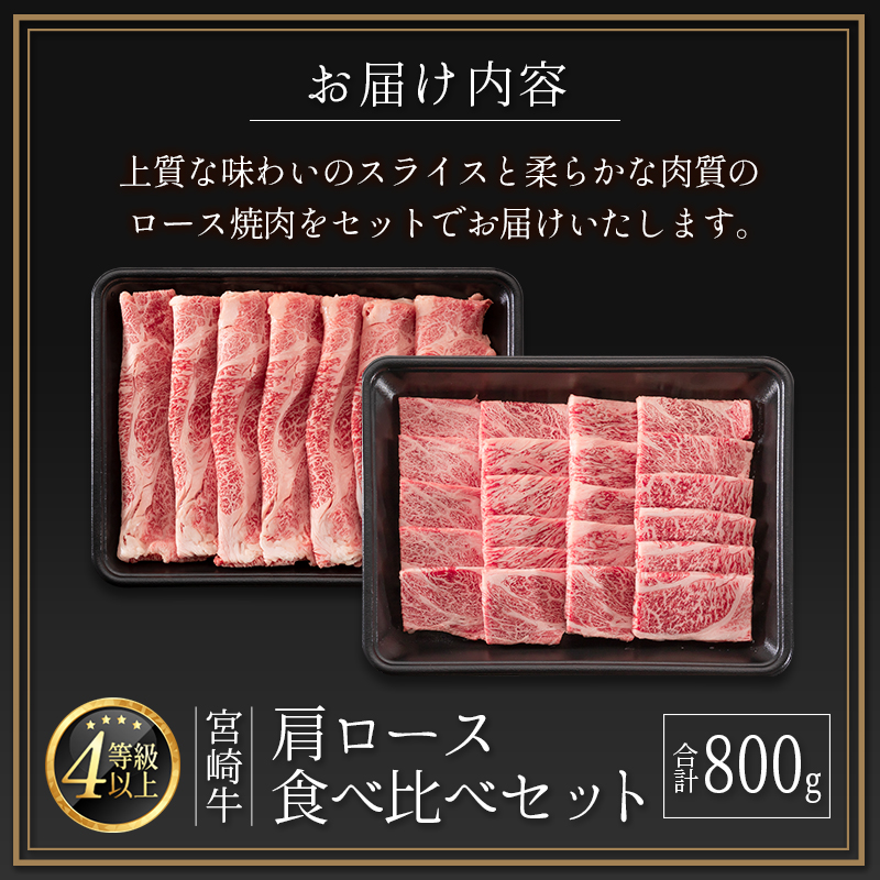 ＜肉質等級4等級＞宮崎牛 肩ロース 食べ比べ セット（合計800g） 国産 肉 牛肉 ご飯 おかず【C347-2502】_イメージ4