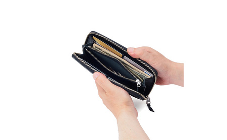 長財布 ラウンドファスナー ブラスコット 黒 財布 さいふ 革 革製品 レザー 牛革 ギフト プレゼント おしゃれ ロング ウォレット シンプル ファッション 北海道 赤平 ＜名入れ無＞