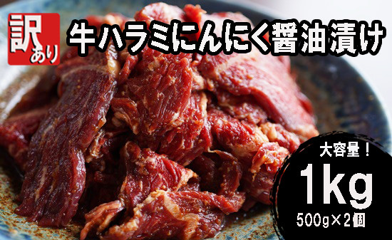 
【 訳あり 】 牛ハラミ 焼肉 1kg (500g×2) にんにく醤油漬け 牛肉 牛 ハラミ 肉 味付 冷凍 小分け 真空パック 簡単 調理 料理 カット
