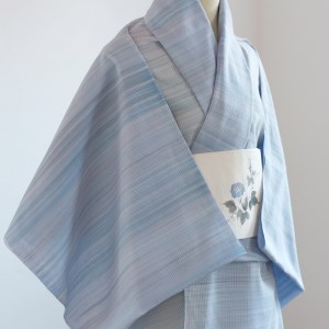 手染め 浴衣・夏着物「小暑　しょうしょ」「シケ染め」水色 オーダーメイド 引き染め