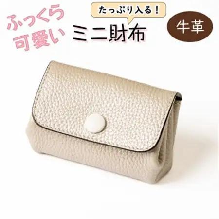 本革ミニ財布(シルバー)|現金カードをスッキリ収納できる大容量の革財布 キズに強いシボ押し牛革使用【1679867】