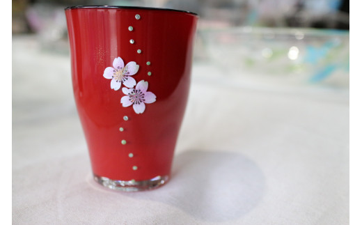 手描き蒔絵入りタンブラー(ライン桜)　【07208-0071】