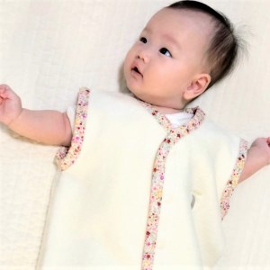 綿毛布スリーパー (Sサイズ) 2way仕様で暖か アイボリー×花柄 毛布の町 (泉大津産)｜ ベビー キッズ sleeper-s [2436]