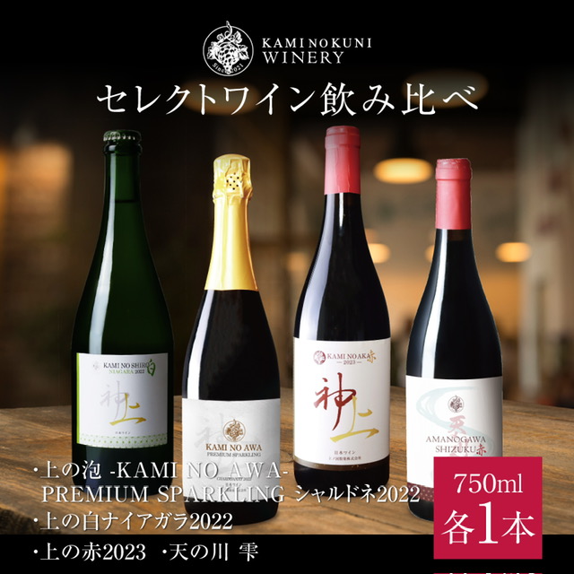 北海道　上ノ国ワイナリー　セレクトワイン飲み比べ（上の泡プレミアムスパークリングシャルドネ2022・上の白ナイアガラ2022・上の赤・天の川雫赤）北海道ワイン　ワイン　WINE　wine　白ワイン　赤