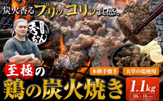 鶏 炭火焼き 焼き鳥 冷凍 1.1kg 10袋《30日以内に出荷予定(土日祝除く)》熊本県 くまもと 御船町 秀ちゃん とり 鶏肉 国産 おつまみ ごはん 簡単調理 ボイル 送料無料