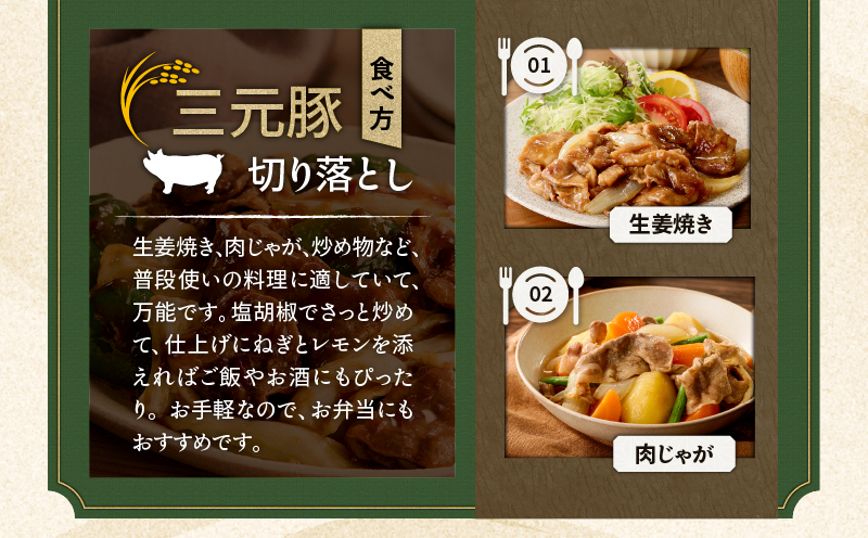 日本の米育ち平田牧場 三元豚切り落とし 500g×6パック（計3kg）　T036-006