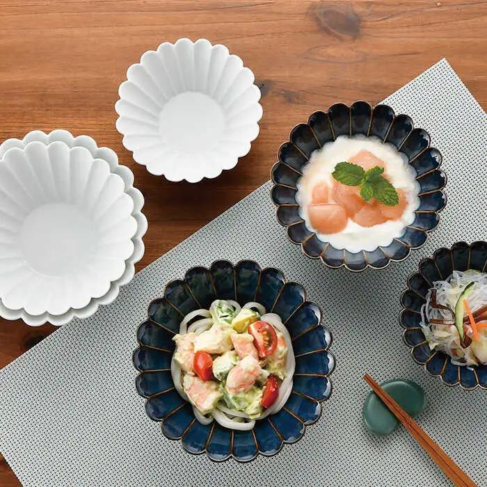 【波佐見焼】菊型鉢 (大・中・小) ボウル 小鉢 2色セット 食器 皿 【洸琳窯】 [GE43]  波佐見焼