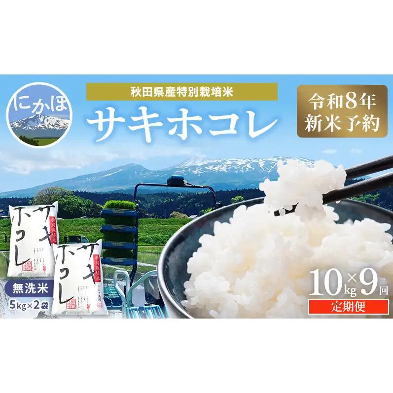 【令和8年産 新米予約】≪9ヵ月定期便≫【無洗米】秋田県産特別栽培米サキホコレ10kg（5kg×2袋）新米 お米 おこめ 精米 小分け 定期便 特別栽培米
