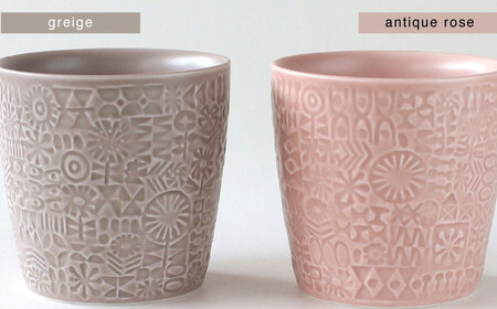 【波佐見焼】PATTERNED CUP ペア2色セット greige ＋ antique rose　【BIRDS’ WORDS】[CF068]