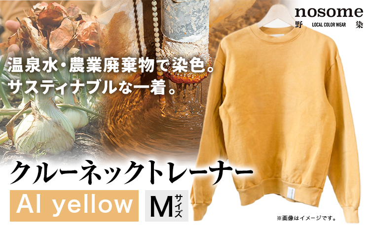 【M:サイズ】野の色を着る。温泉水・農業廃棄物で染色したクルーネックトレーナー AI yellow 合同会社nosome《90日以内に順次出荷(土日祝除く)》 送料無料 服 ファッション クルーネックトレーナー 染め 染色 ギフト レディース メンズ 北海道 本別町