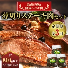 【毎月定期便】熟成仔鹿と熟成ハバキ肉 薄切りステーキ肉セット 全3回