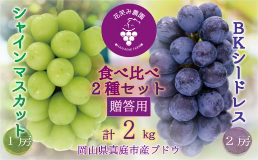 hana48.岡山　花笑み農園の『シャインマスカット&BKシードレス』贈答用2kg（３房）
