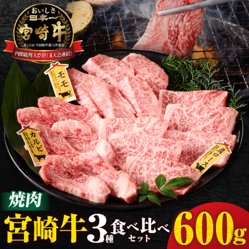 宮崎牛『焼肉』3種食べ比べセット(合計600g)肉 牛 牛肉 おかず 国産_T009-036
