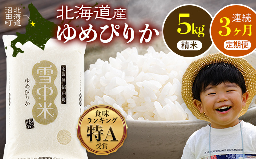 【数量限定】【令和8年6月発送開始定期便】令和7年度産 春摺り 雪中米 ゆめぴりか 精米 5kg × 3回 計15kg 3か月連続定期便 定期便 定期 米 nr-1385