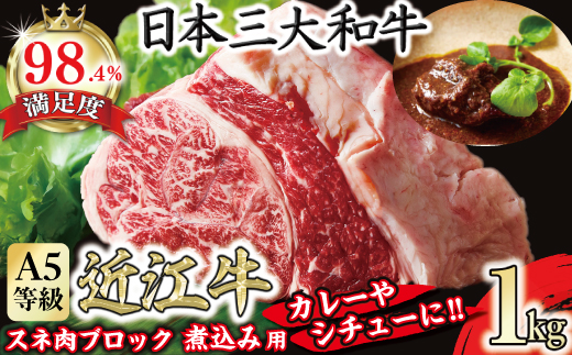A5等級未経産雌牛　近江牛スネ肉ブロック　1kg　煮込み用ブロック【FO35W】