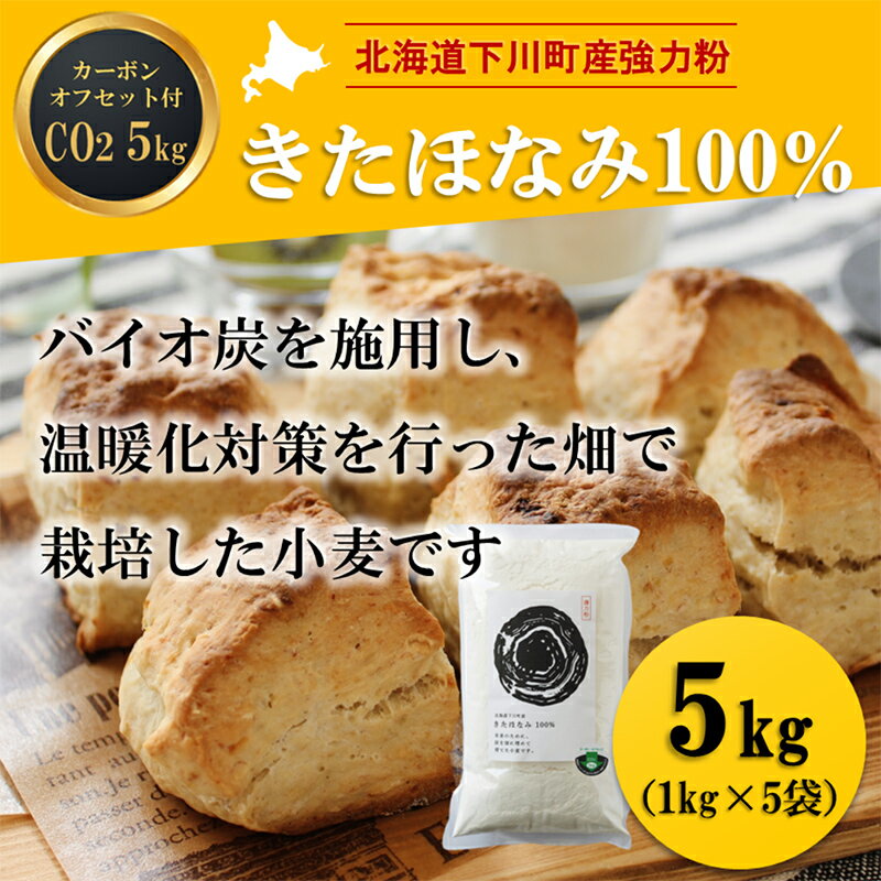 【ふるさと納税】北海道下川町産薄力粉きたほなみ100% 5kg バイオ炭施用 カーボン・オフセット付 F4G-0199