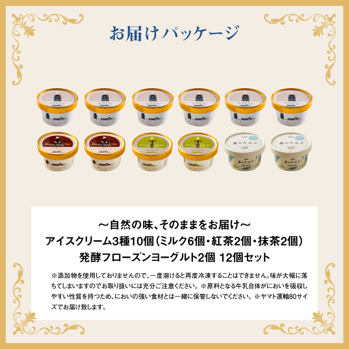 アイスクリーム10個(ミルク・紅茶・抹茶の3種)とフローズンヨーグルト×2個セット【1103901】 計12個セット（アイス10個+ヨーグルト2個）