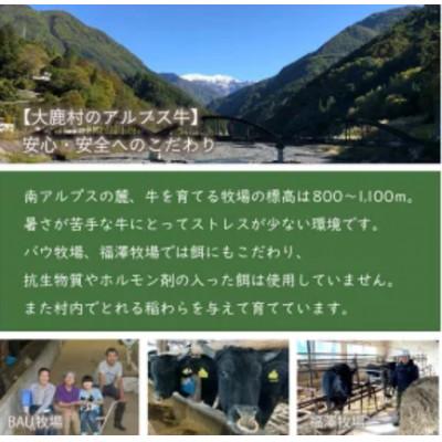 ふるさと納税 大鹿村 アルプス牛　BAU牧場　安全安心の牛肉セット(ロースステーキ・サイコロステーキ・ゆず胡椒) |  | 01