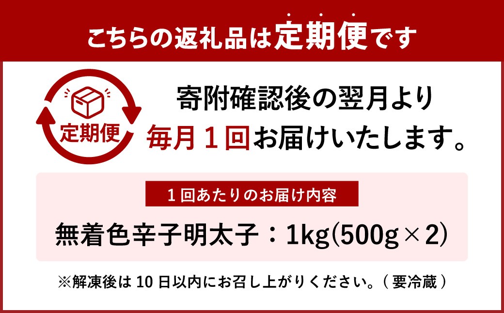 【4ヶ月定期便】 辛子明太子 「昔ながらの明太子」 500g×2個セット（小切れタイプ）×4回 計4kg