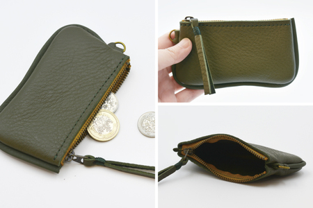 益子の革工房maharoのファスナーコインケース・カードケースセット　オリーブグリーン｜栃木県 益子町 ふるさと納税 コインケース カードケース 2個セット 牛革 手作り（AX133-6）