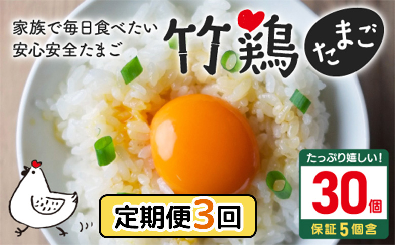 【選べる単品or定期便】＜白石蔵王育ち＞「竹鶏たまご」30個（保証5個含む）【17153】 定期便(3回配送)