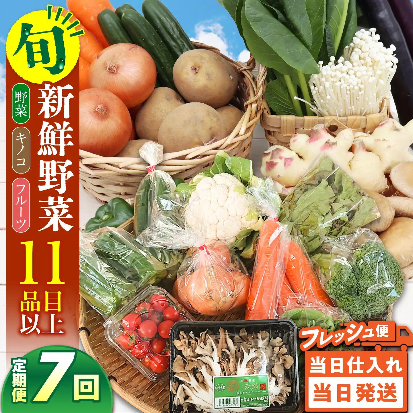 【毎月コース】野菜 キノコ 果物 11品目 詰め合わせ 7回 定期便  / 南島原市 / 吉岡青果[SCZ033]
