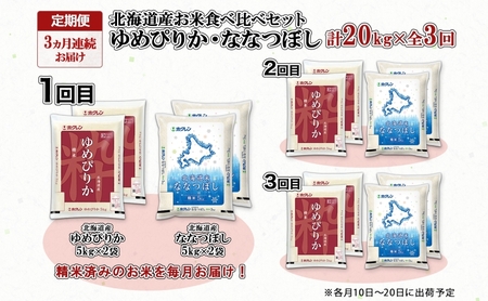 食べ比べセット ゆめぴりか ななつぼし 精米 北海道産 食べ比べセット【20kg(5kg×各2袋)】【定期便 3ヵ月連続3回】