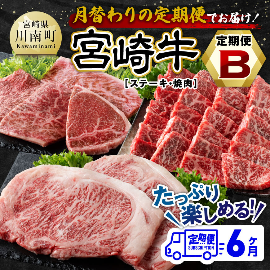 【6ヶ月定期便】宮崎牛定期便B（ステーキ・焼肉）全6回　牛肉 宮崎牛[E11134t6]