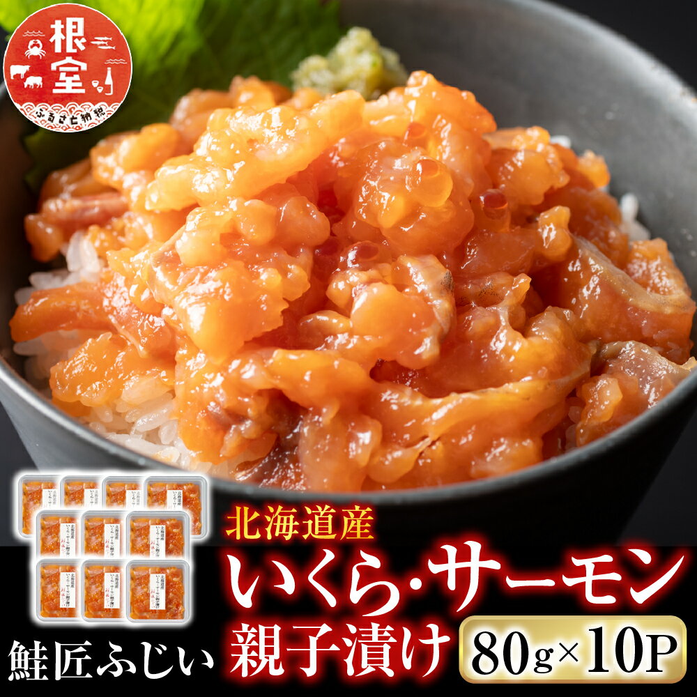 【ふるさと納税】 ＜鮭匠ふじい＞ いくら・サーモン親子漬け 80g × 10P ( 小分け ) 鮭 サケ さけ しゃけ シャケ 魚 さかな サカナ イクラ 醤油 醤油漬 醤油漬け 魚卵 鮭卵 お取り寄せ グルメ 海鮮 北海道 根室市 ふるさと納税 B-42102