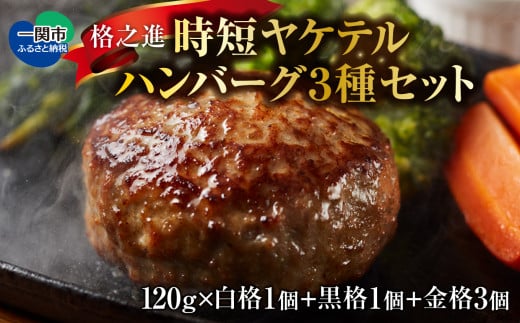 格之進＼超人気！TVでも紹介／ヤケテルハンバーグ「金格・白格・黒格」3種セット ハンバーグ 個包装 お惣菜 おかず お弁当 湯煎 調理済 簡単調理 冷凍ハンバーグ 食べ比べ セット 返礼品 国産牛 黒毛和牛  高級ハンバーグ お取り寄せ ギフト 人気  岩手県一関市
