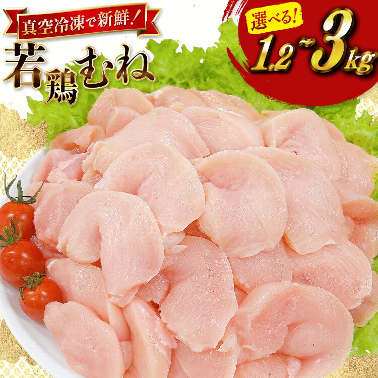 【ふるさと納税】 鶏肉 むね肉 宮崎県産 若鶏 皮なし むね切身 1.2kg 3kg [TRINITY 宮崎県 日向市 452061356] 小分け むね 宮崎 胸 真空パック ムネ肉 胸 冷凍 肉