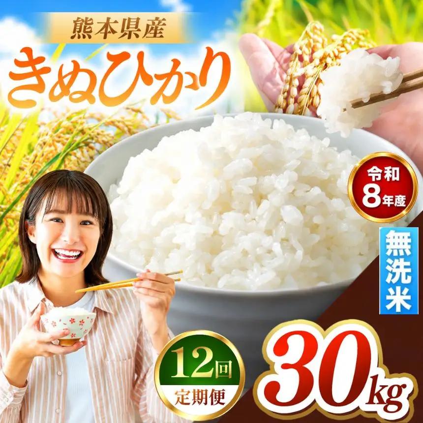 【 定期便 12回 】R8年産 熊本県産 無洗米 きぬひかり 30kg