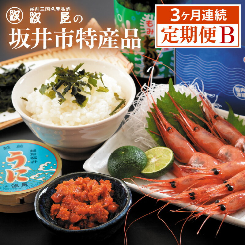 【ふるさと納税】定期便 ≪3ヶ月連続お届け≫ 坂井市特産品定期便B【うに 塩うに 塩雲丹 汐うに 汐雲丹 しおうに 酒の肴 お取り寄せ おつまみ ご飯に合う ご飯のお供 】