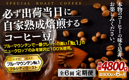 必ず出荷日に自家熟成焙煎ブルーマウンテンNo.1豆(800g)【6回定期便】