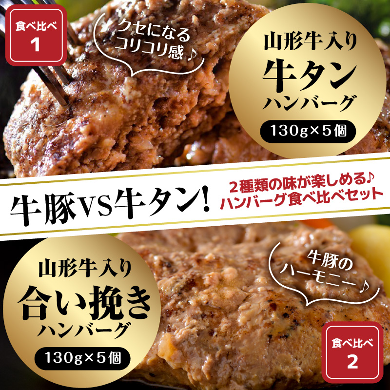 山形牛入り牛タンハンバーグ＆国産牛と山形県産豚の手作りハンバーグ 食べ比べセット【3ヶ月定期便】 ka007-039a001
