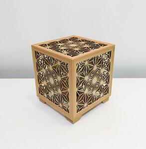 レーザー行灯「趣」キューブ　八重桜と麻の葉組子模様