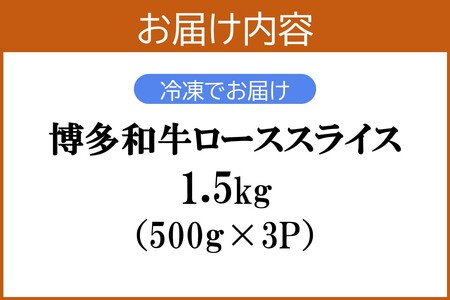 プロトン冷凍 博多和牛ローススライス1.5kg 和牛 牛 牛肉 ロース スライス しゃぶしゃぶ すき焼き 肉 プロトン凍結 プロトン 肉のなかむら 飯塚【J-065】