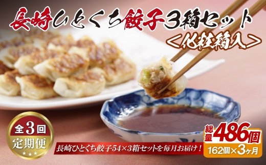 E316p 長崎ひとくち餃子162個(54個入を3箱)〈化粧箱入〉【3回定期便】