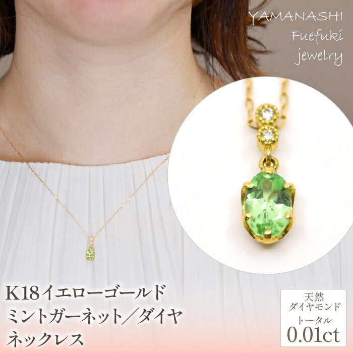 【ふるさと納税】K18イエローゴールド　ミントガーネット／ダイヤ　ネックレス 管理番号208102 ふるさと納税 人気 おすすめ ランキング アクセサリー ネックレス ペンダント 宝石 ジュエリー 高級 記念日 プレゼント 山梨県 笛吹市 送料無料 218-226