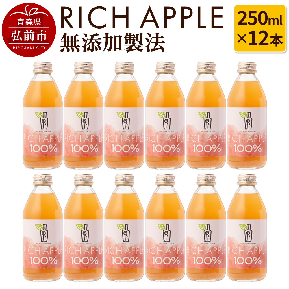 【寄附金額見直しました】りんごジュース RICH APPLE 無添加製法 12本セット（250ml×12本）