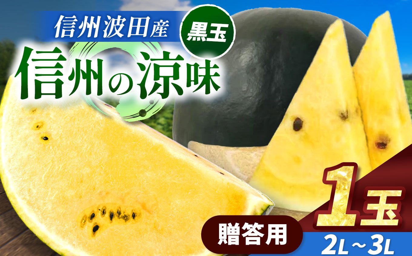 
            【先行受付：2026年7月発送】信州波田産 高級 黒玉スイカ！信州の涼味 【贈答】 2L～3Lサイズ 1玉｜ふるさと納税 長野県 信州 松本 果物 フルーツ すいか スイカ 西瓜 贈答 季節限定 甘い くだもの ふるーつ
          
