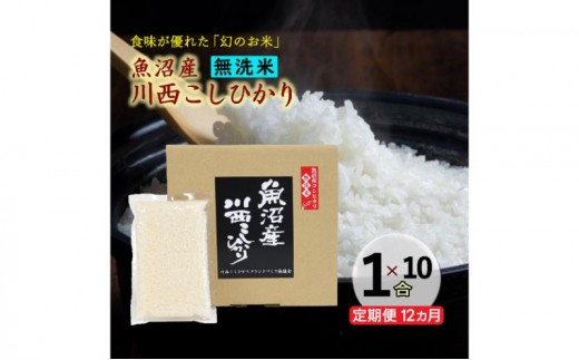令和8年産　先行予約【定期便／全12回】無洗米 魚沼産コシヒカリ1合×10袋 〈令和8年10月下旬～発送予定〉