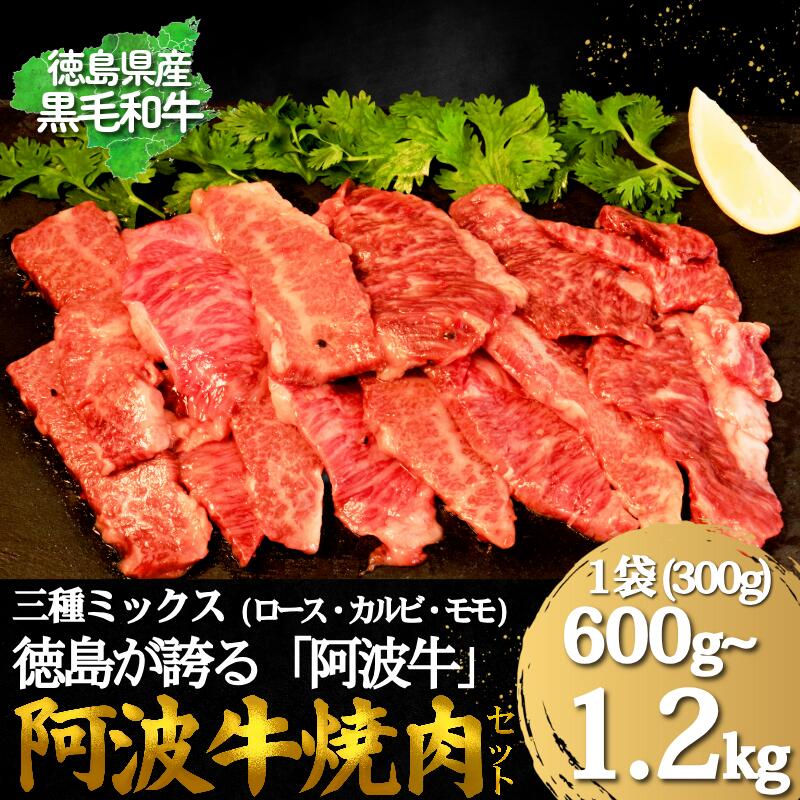 【ふるさと納税】 阿波牛 焼肉ミックス（ロース・カルビ・モモ） 醤油ダレ 600g～1.2kg 国産 肉 カルビ 味付け 柔らか 霜降り ご飯 米 焼肉 BBQ 冷凍 モモ ロース 小松島市